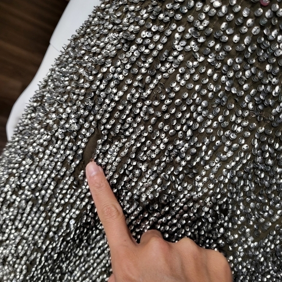 ZARA BASIC collection - Olive Green Antique Silver Sequin Tunic Mini Shift Dress - Picture 7 of 15